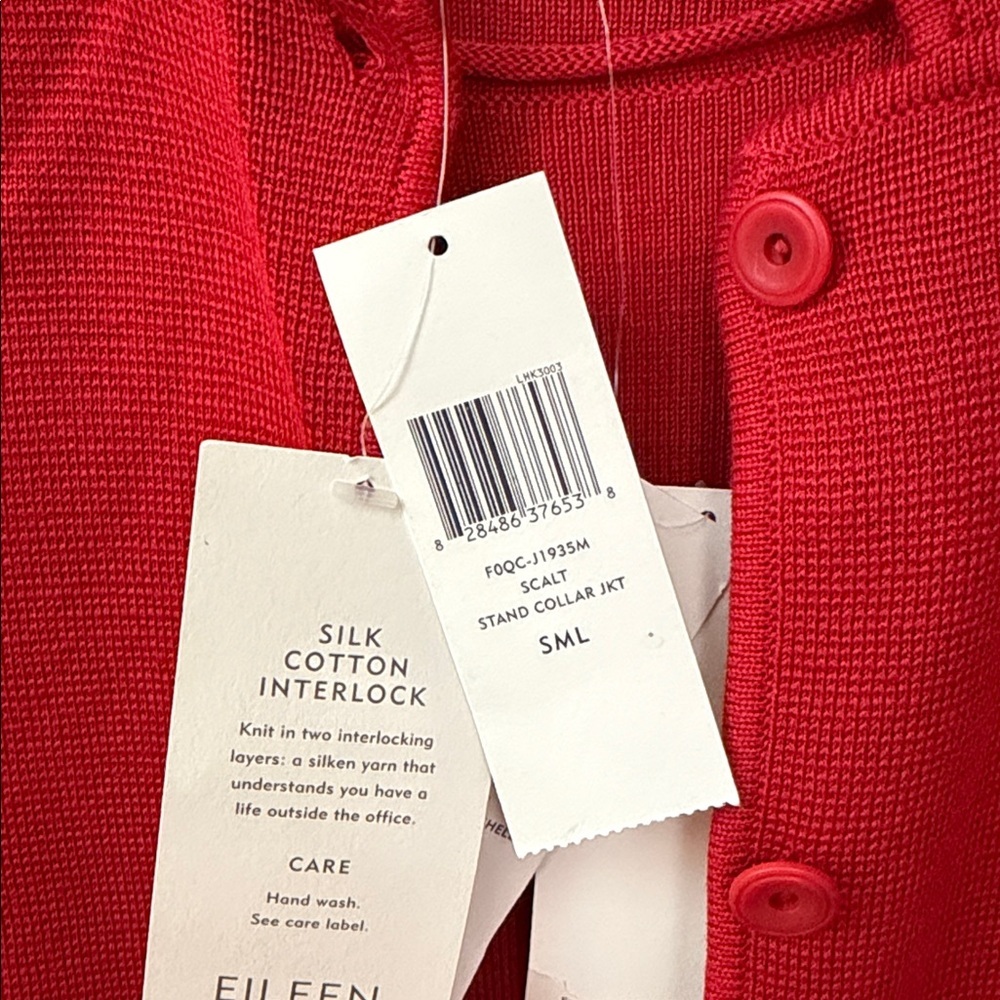 New! Eileen Fisher Silk Blend Stand Up Collar Red Sweater Set - Picture 6 of 8